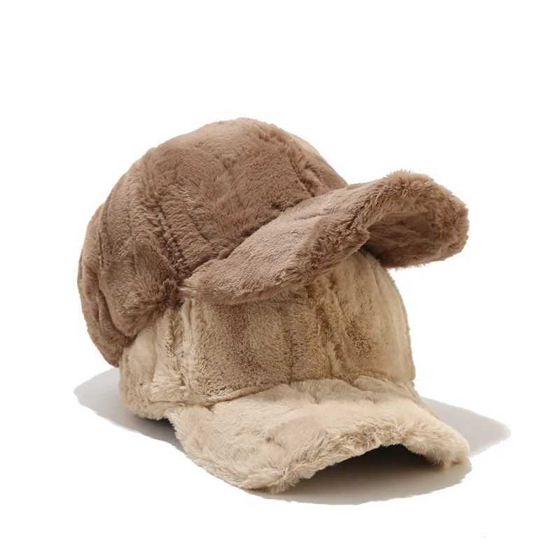 2023 New Fluffy Baseball Cap For Men Women Winter Thick Plush Peaked Hat Faux Fur Duck Tongue Caps Warm Ear Protection BonnetX241018