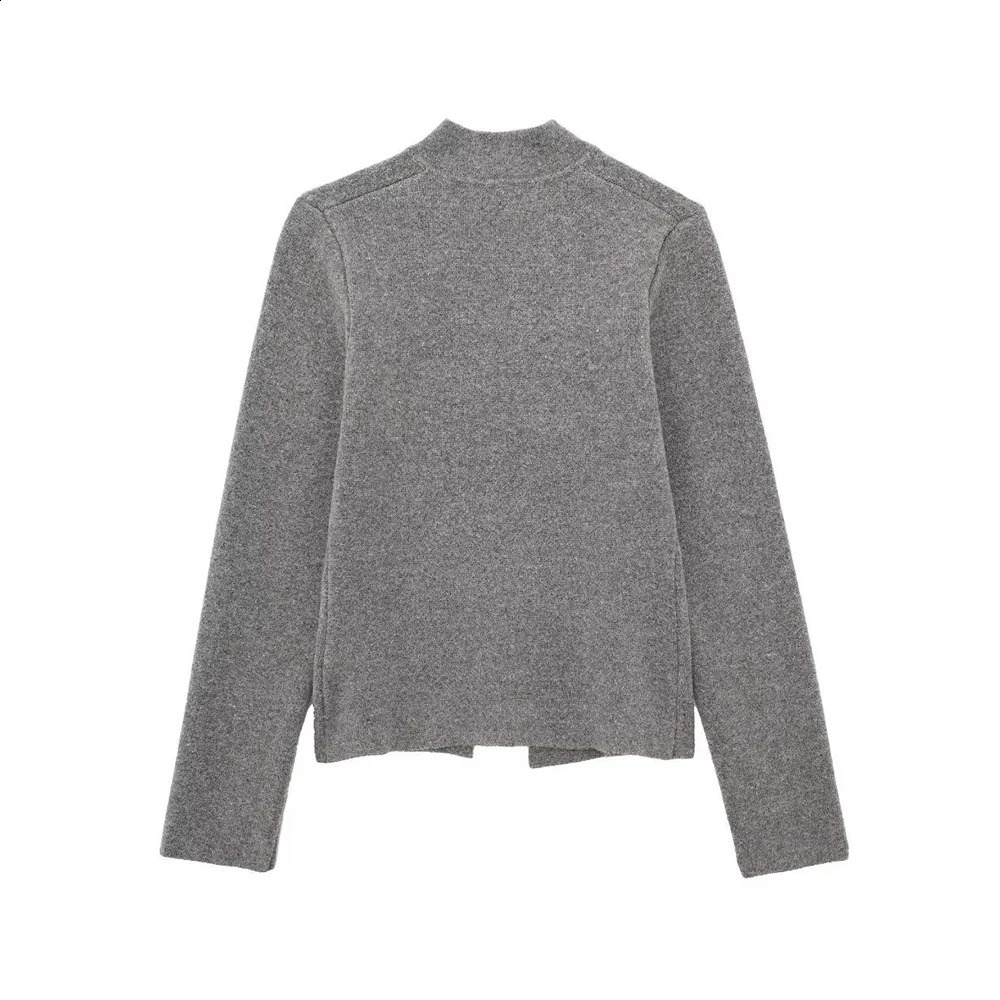Aoaiiys Grey Knitted Cardigan for Women Sweaters VNeck Asymmetrical Long Sleeve Elegant Female Cardigans Fashion 241010