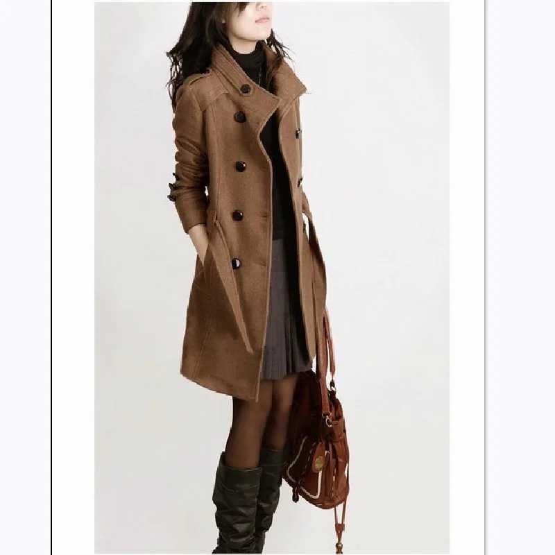 winter woolen coat with belt women new ladies autumn new Slim long sleeve woolen coats chic overcoatX241009
