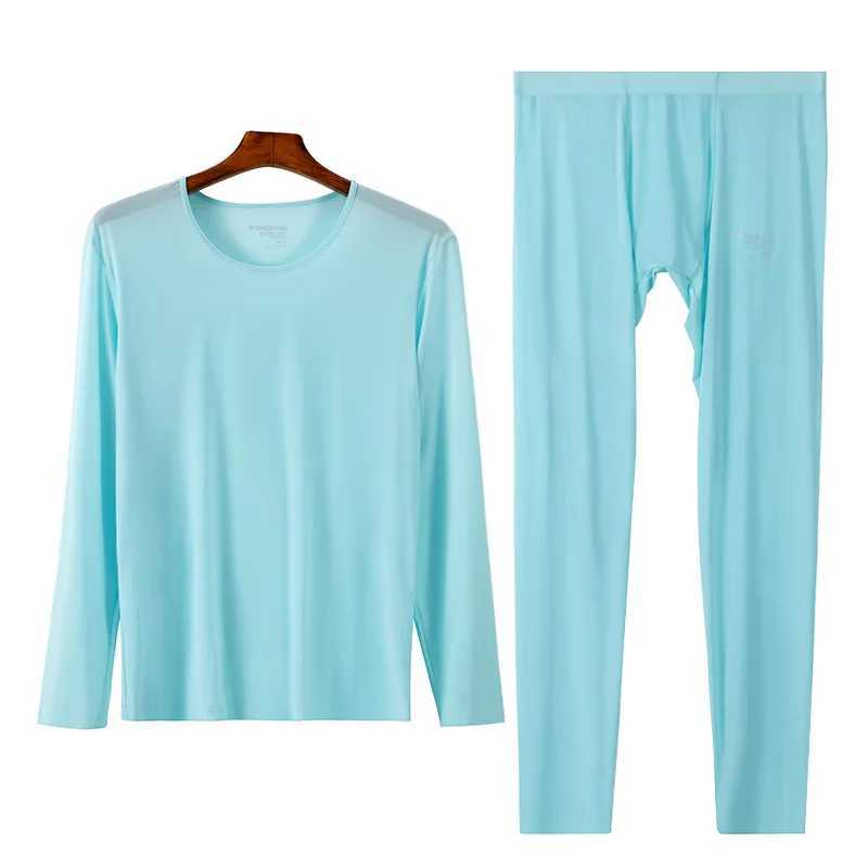 Men's Thermal Underwear Mens long Johns suit thin round neck silk breathable ultra-thin thermal underwear Leggins pajamas sexy Slpwear warm pants
