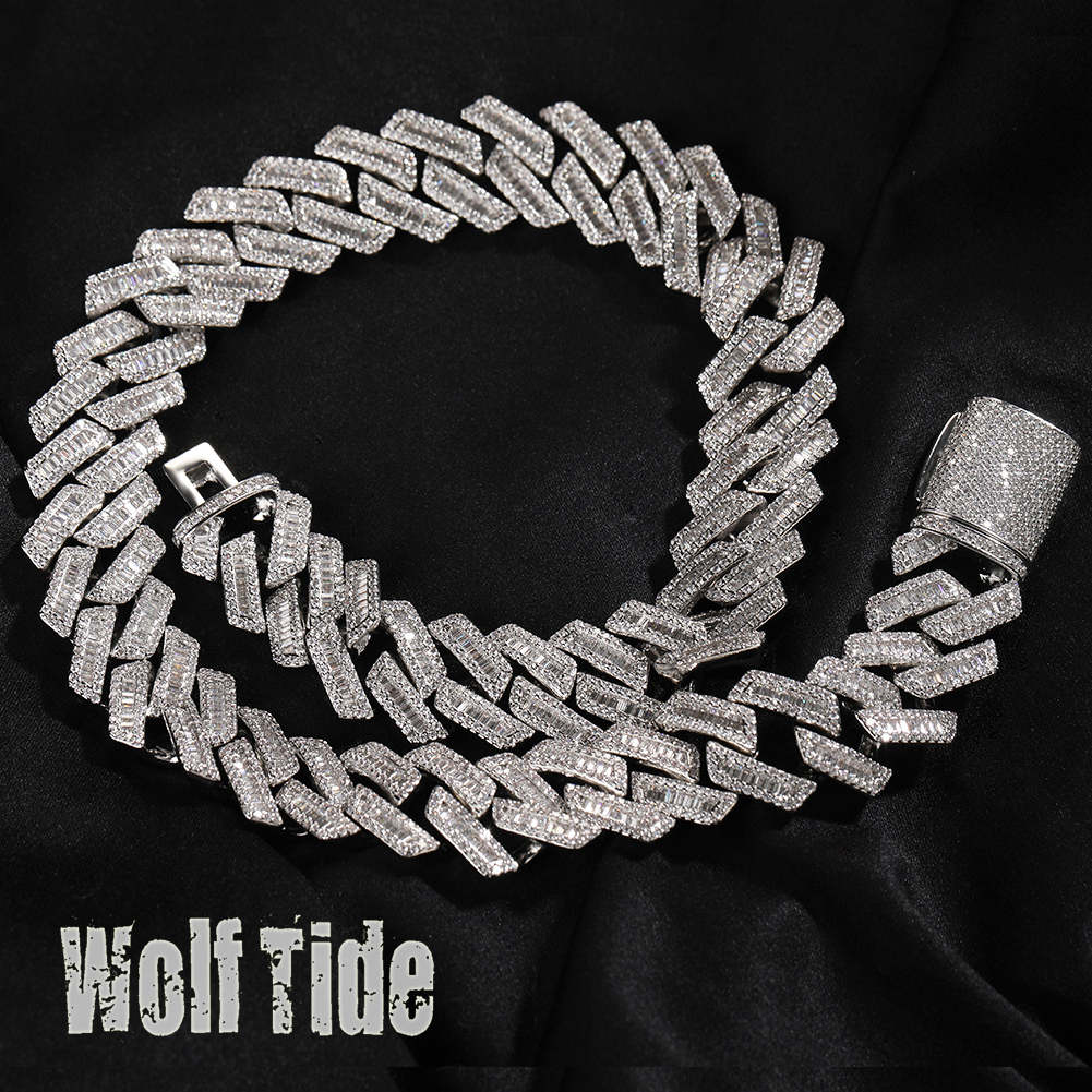 18mm Hip Hop Miami Cuban Link Chain Baguette Cubic Zirconia Necklace 18k Gold Iced Out Full Diamond Curb Chains Cool Punk Rock Grunge Rapper Jewelry C