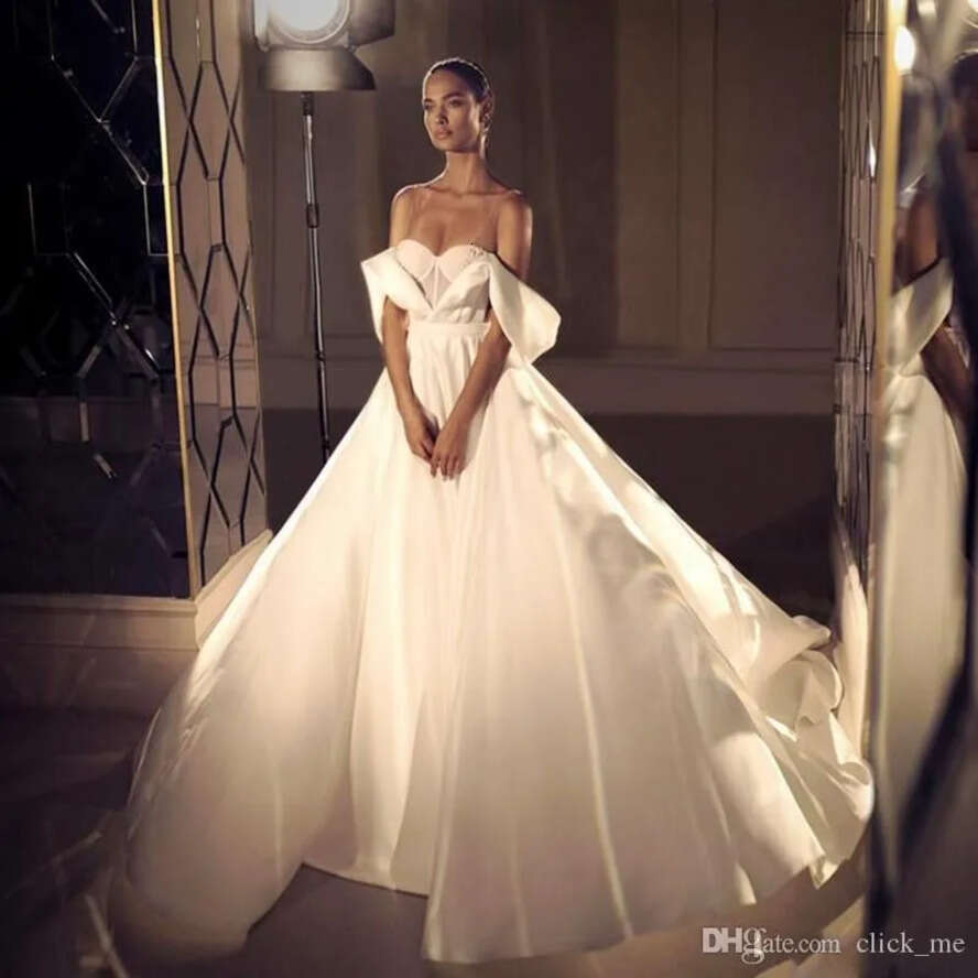 Backless E Satin A Dresses With Detachable Train Off Shoulder Front Split Vestidos De Novia Plus Size Bridal Gowns Wedding Dress