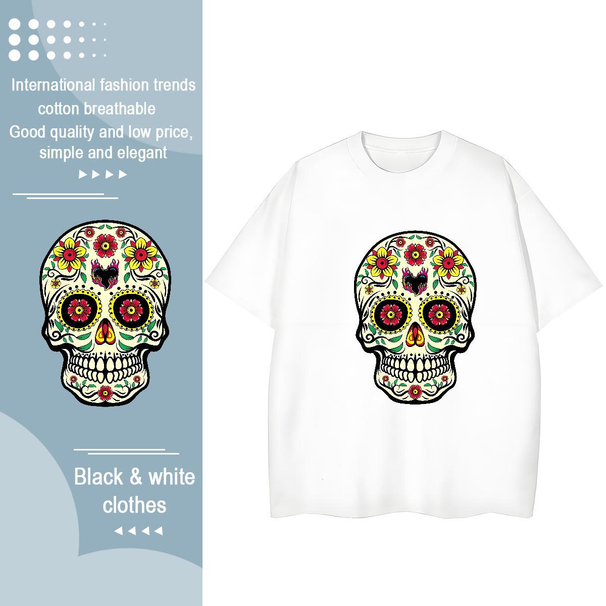Fashion T Shirts Women 230g 100% Cotton Breathable Short Sleeve Daily Outfit skull Women Tees Soft Oversized Top Shirts