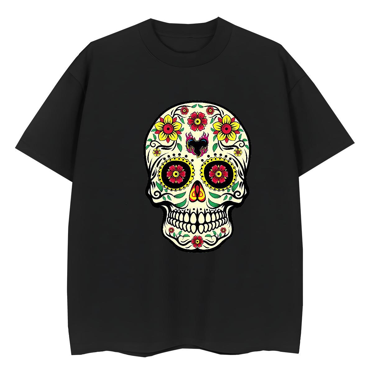 Fashion T Shirts Women 230g 100% Cotton Breathable Short Sleeve Daily Outfit skull Women Tees Soft Oversized Top Shirts