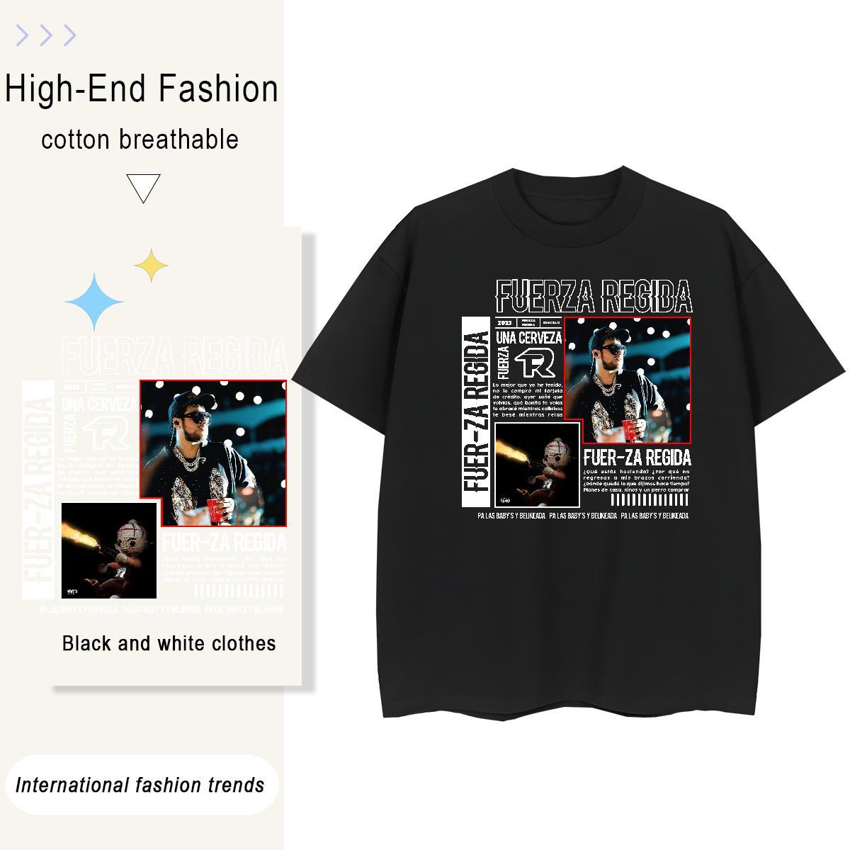 2024 Designer T-Shirts 230g 100% Cotton Crew Neck Breathable Beach Fuerza Regida Woman Tshirt Loose DIY Logo Tees