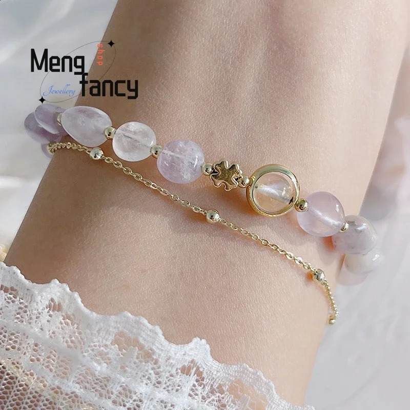 Irregular natural stone two-piece small bracelet handmade jewelry crystal bracelet for student dormitories 241018