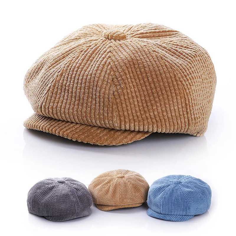 Autumn Winter Childrens Hat Corduroy Boy Beret Vintage Newsboy Hats Baby Cap Solid Color Toddler Kids Accessories 1-7 Years Old LX241018