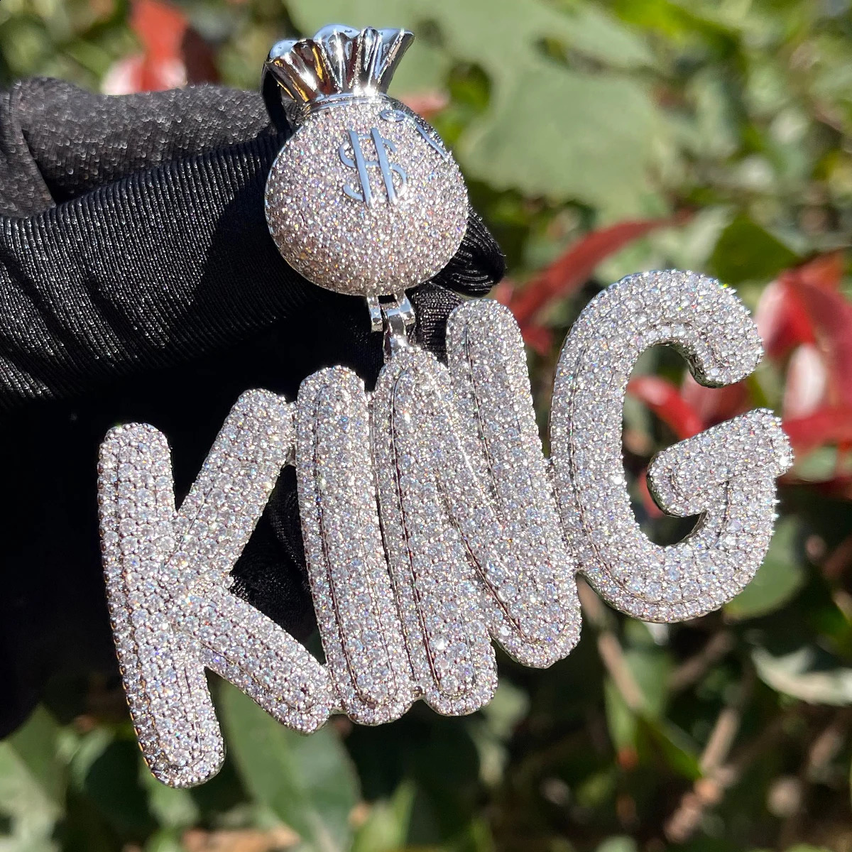 Customized mens money bag necklace with bubble wrap personalized pendant and fork set hip-hop jewelry 241018