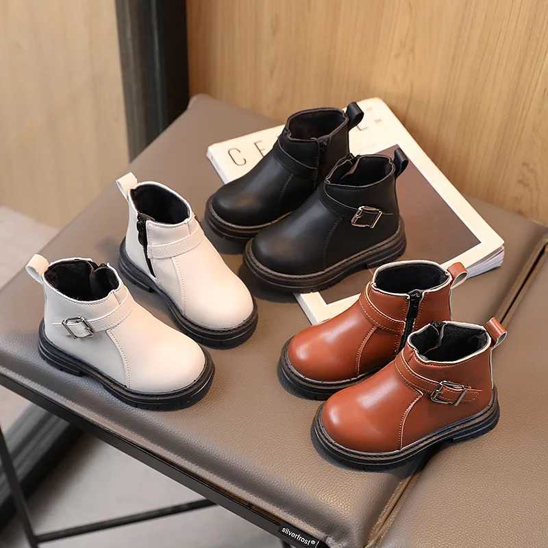 Boots Children Short Boots for Girls Buckle Side Zipper Britain Style Versatile Boys Boots for Catwalk Spring New Drop Shipping Flats H241018