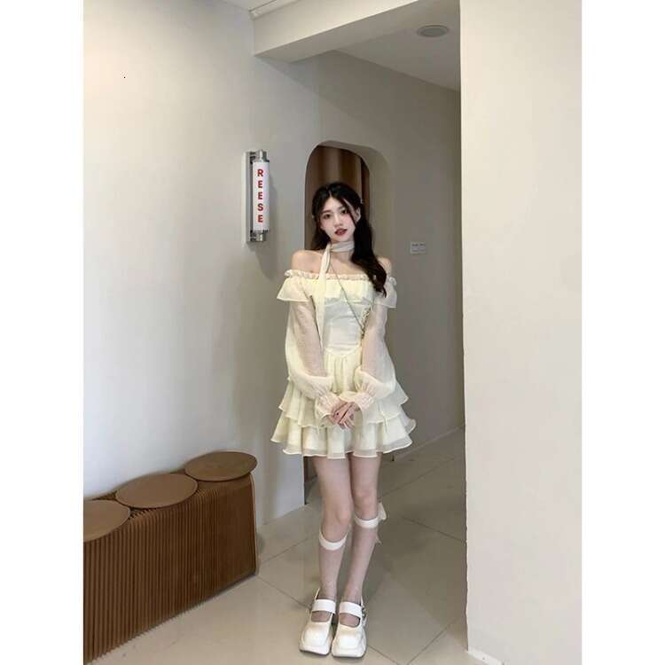 Long Sleeve Elegant Mini Lolita Pure Color Short Party Woman Casual 2024 Spring Sweet One Piece Dress Korean Fashion