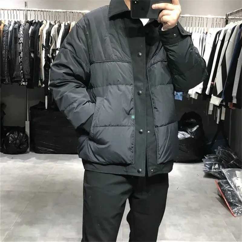 Padded Jacket Mens Turndown Collar Short Cotton Coat Autumn Winter New Casual Thick Warm Loose Outerwear Patchwork Parkas LX241018
