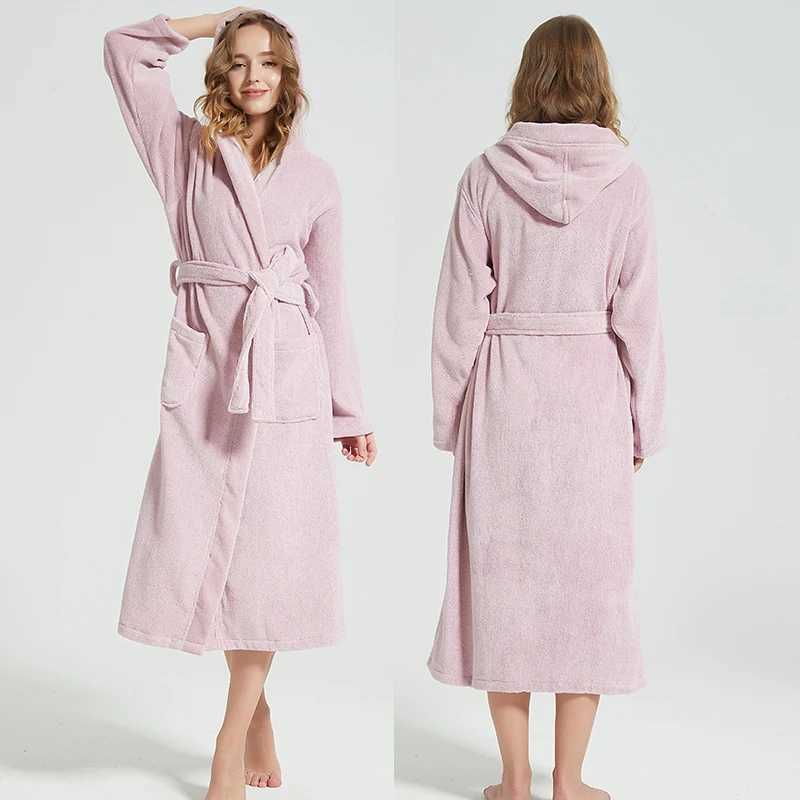 Hooded Bathrobe for Men 100% Cotton Thick Warm Towel Fleece Cotton Dressing Gowns Long Bath Robe Hotel Spa Soft BridesmaidXJ241018