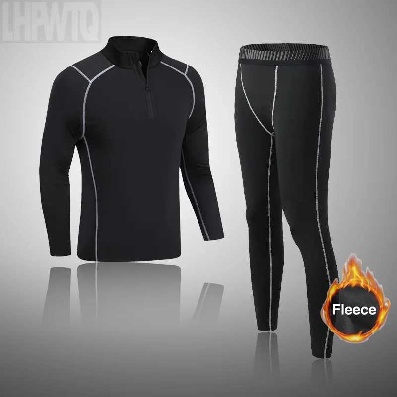 Men's Thermal Underwear Mens Flce Thermal Underwear Winter Warm Turtleneck Long Johns Kids Black Thermal Shirt Long Slve Bottom Second Skin Tight