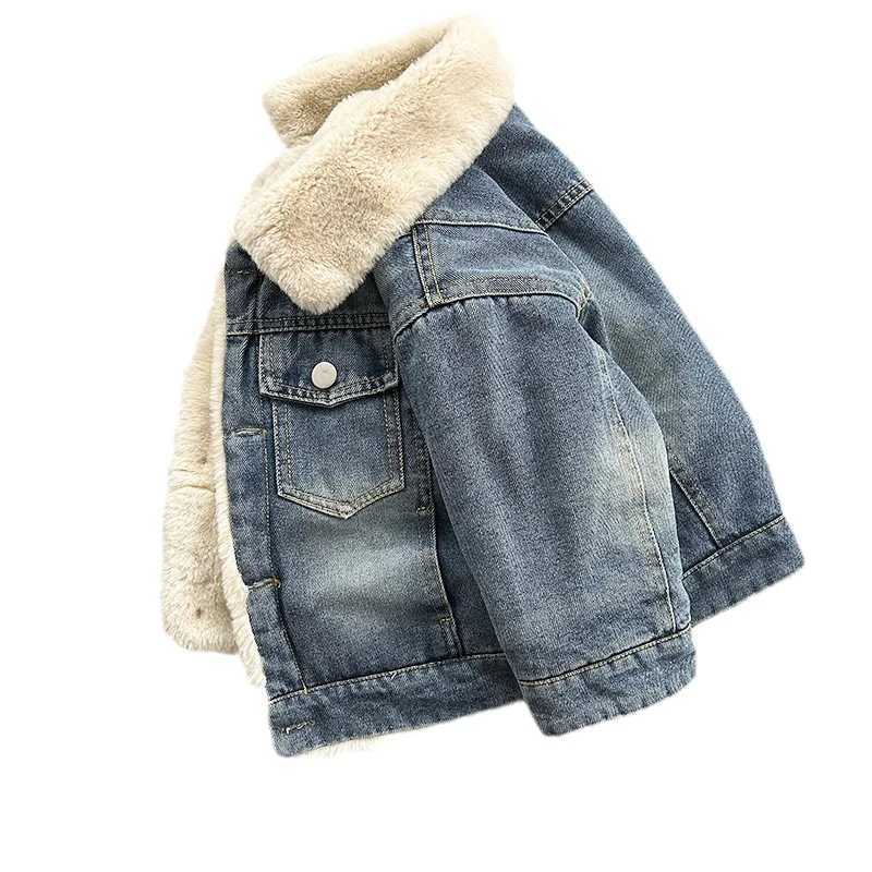 Womens mens jacket autumn and winter with cashmere thick jeans jacket childrens clothing warm and fashionable baby denim jacket 2-10Y M241018
