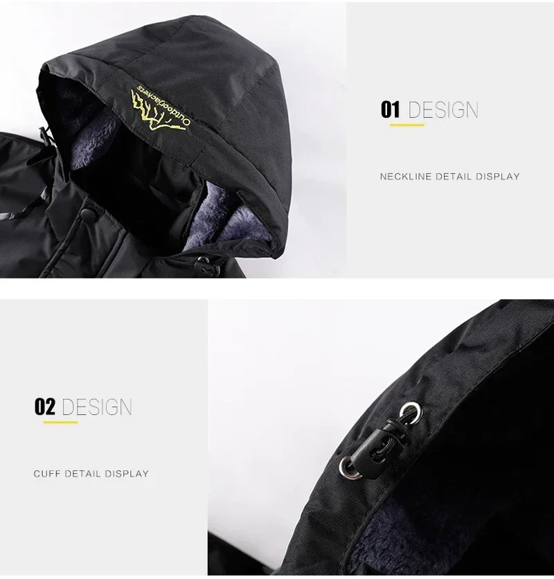 Mens Winter Jacket Fleece Thick Warm Hooded Parka Male Waterproof Big Size Padded Coat Snow Camping Outerwear Plus 7XL 8XL 241018