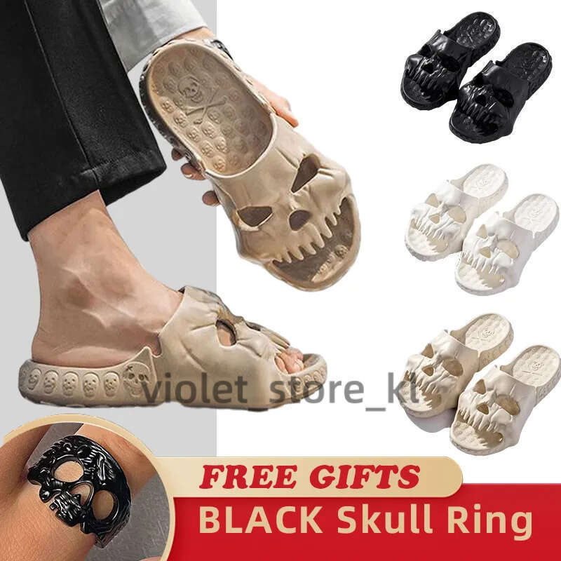 New Personalized Skull Design Men Slippers 2023 Summer Outdoor Fun Novelty Slide Thick Sole Platform Beach Non-Slip Women Sandal 418