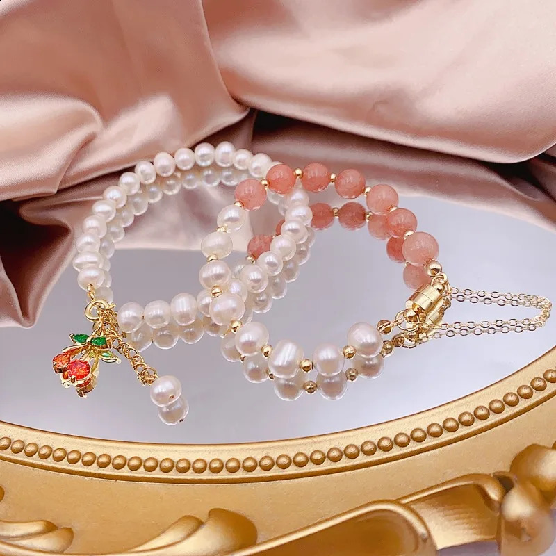 Minar Creative Opal Freshwater Pearl Cartoon Rabbit Butterfly Flower Cat Cherry Bow String Bracelet 241018