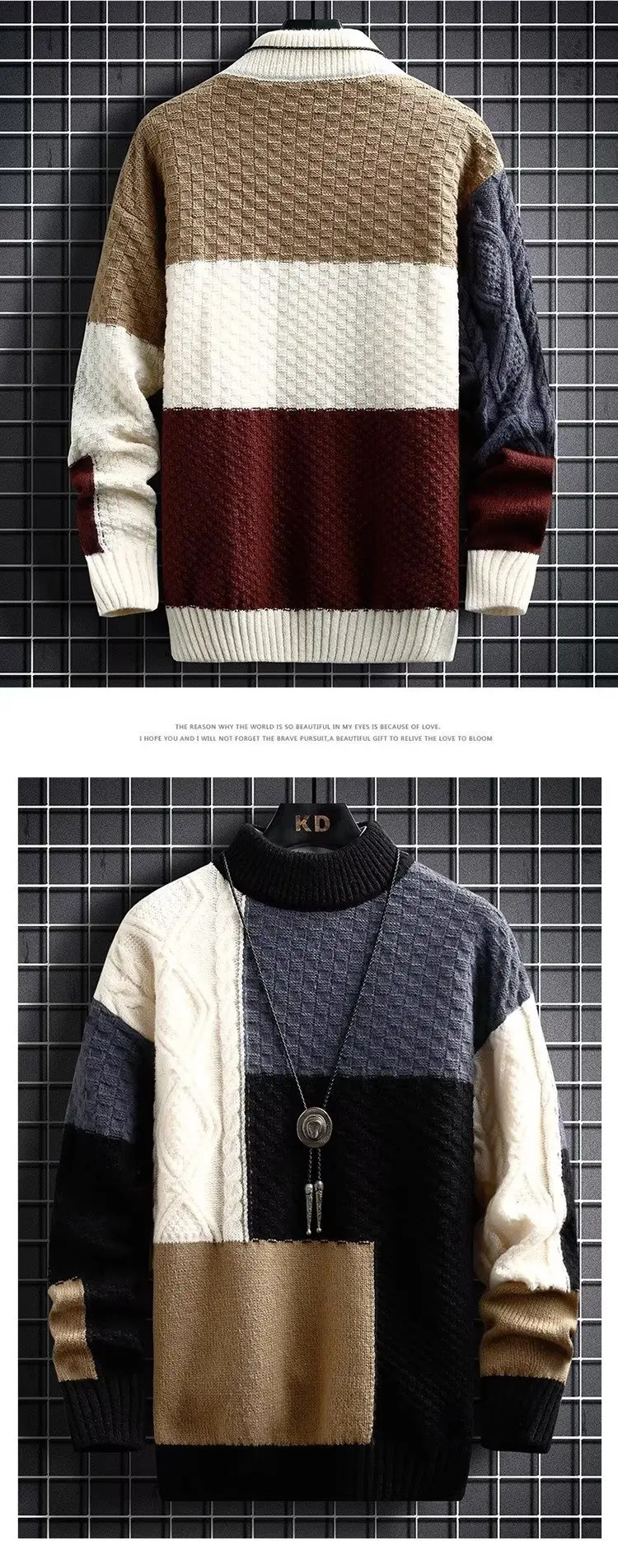 Trendy Spring Sweater Loose Thermal Thick Streetwear Men Winter korean fashion Retro Stripe Sweaters Mens Pullov 241018