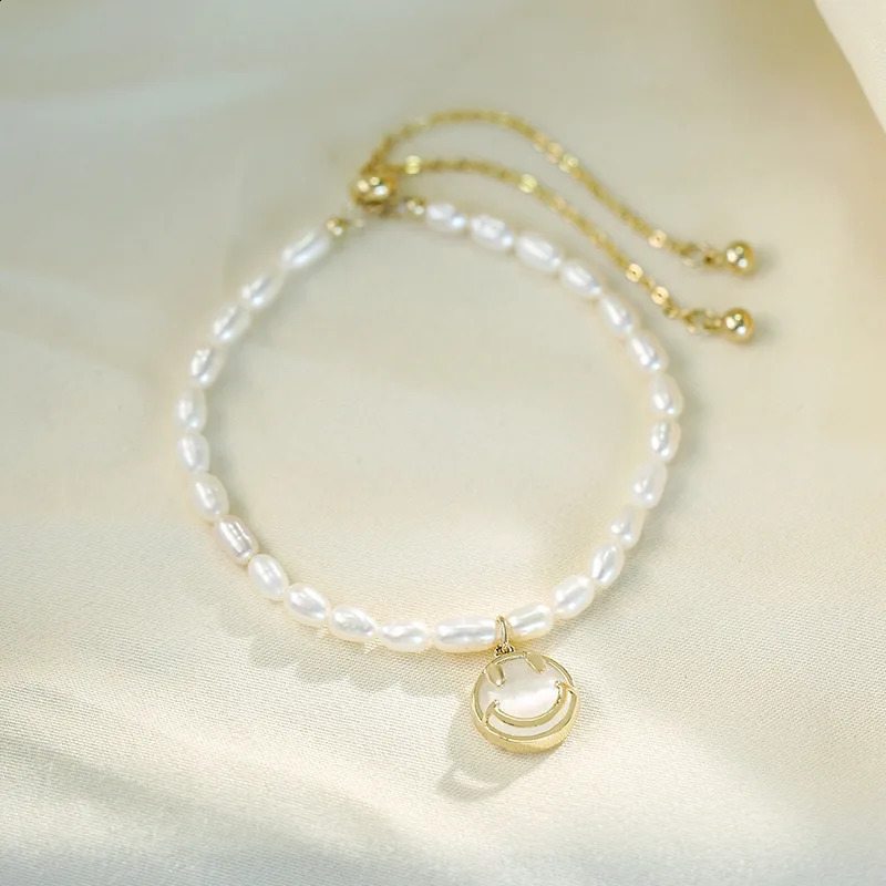 Minar Cute Rice Freshwater Pearl Opal Natural Stone Smile Face Beaded Necklace Womens Bracelet 14K Gold Copper Accessories 241018