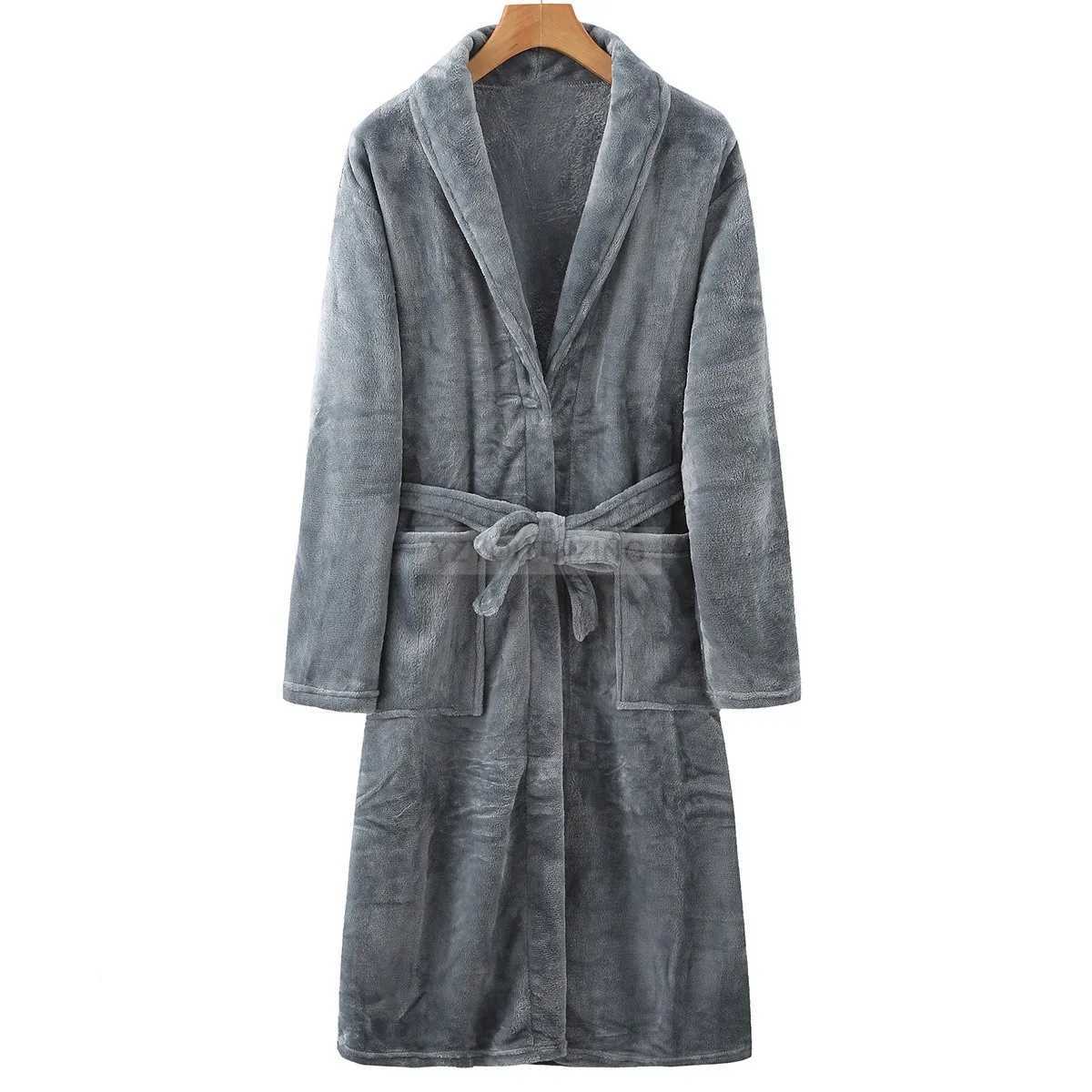 Lovers Flannel Bathrobe Gown Winter Solid Robe Warm Sleepwear Casual Kimono Gown Coral Fleece Nightwear Unisex Home ClothingXJ241018