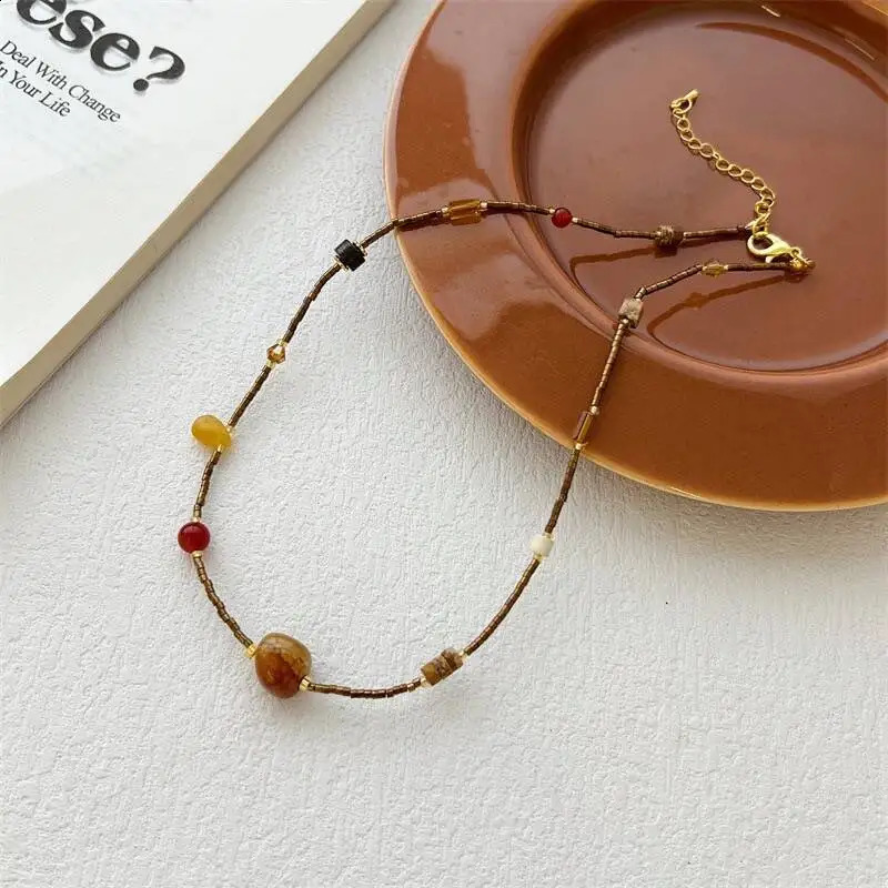 Bohemian handmade colorful irregular stones natural pearl beads simple casual necklaces party jewelry accessories 241018