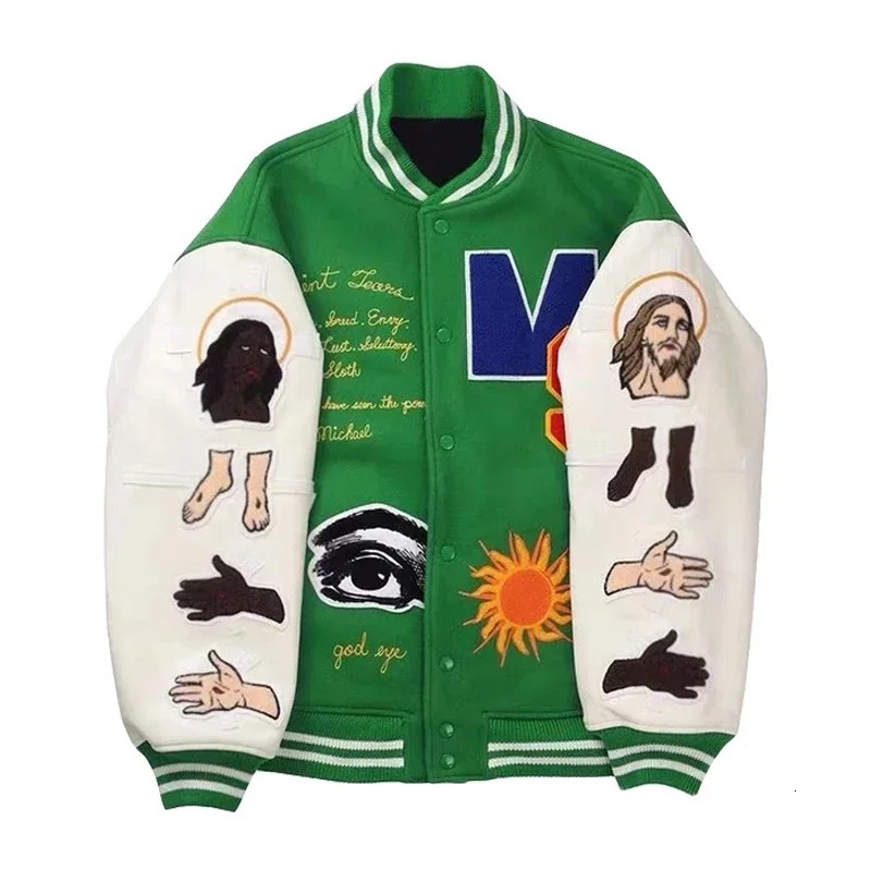 Baseball Uniform New Embroidered Patchwork Retro Bomber Couple Models M-2Xl Street Trend Clothing Green Top Jacket