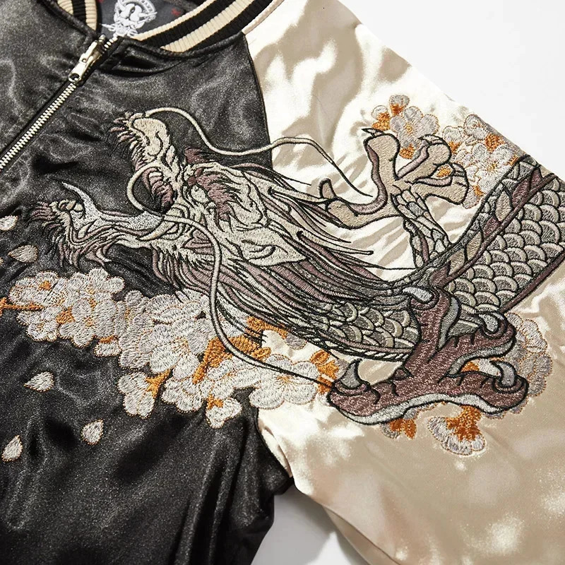 Embroidered Dragon Hip Hop Jacket Contrast Color High Street Baseball Coat Harajuku Trendy Outerwear Casual Loose For Men 241018