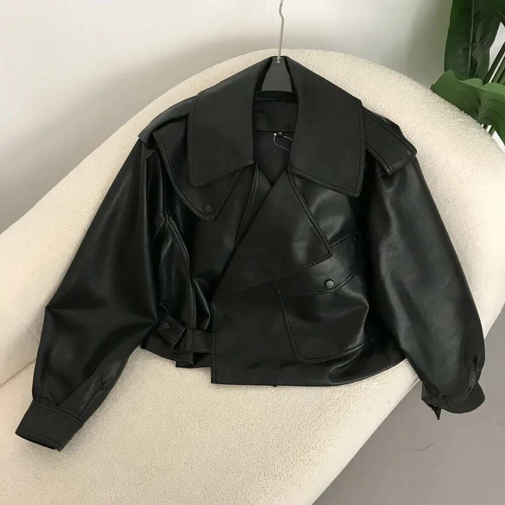 New PU Motorcycle Jackets Faux Leather Jacket American Style Spring Women Biker Coat Turn Down Collarloose Streetwear Outerwear