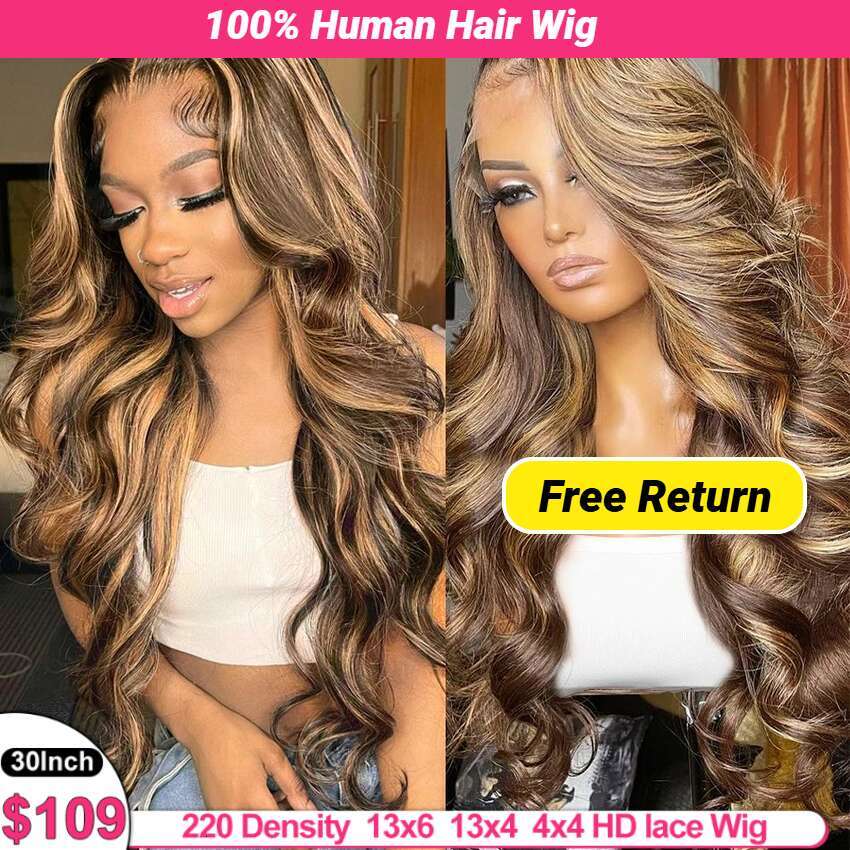 13x4 13x6 Hd Highlight Body Wave Lace Front Wig For Women Remy Human Hair P4/27 Ombre Human Hair Lace Front Human Hair Wigs