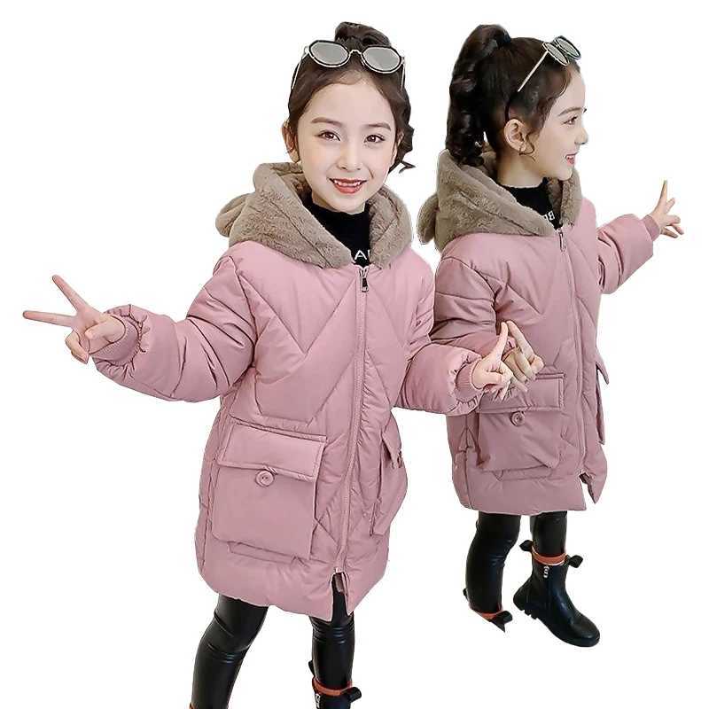 Girls Winter Jacket with Velvet Warm Coat Parkas Fashion Hooded Bear Childrens Jacket for Girls 5-12 Years M241018
