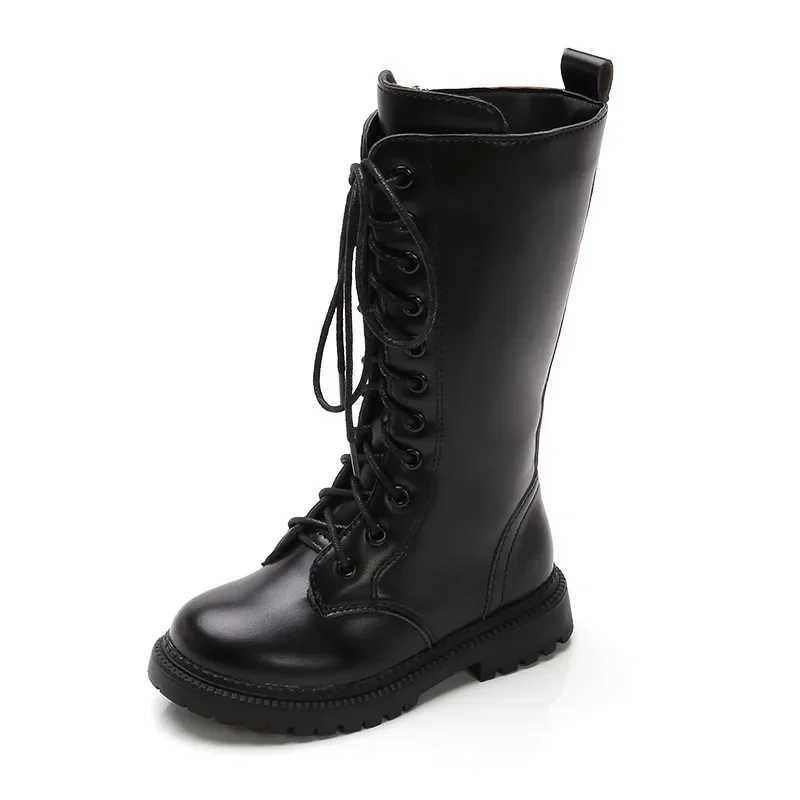 Boots Girls Long Boots Black Fashion Children Motorcycle Boots Classic Kids Rubber High Warm Princess Boots 2024 Autumn Winter New H241018