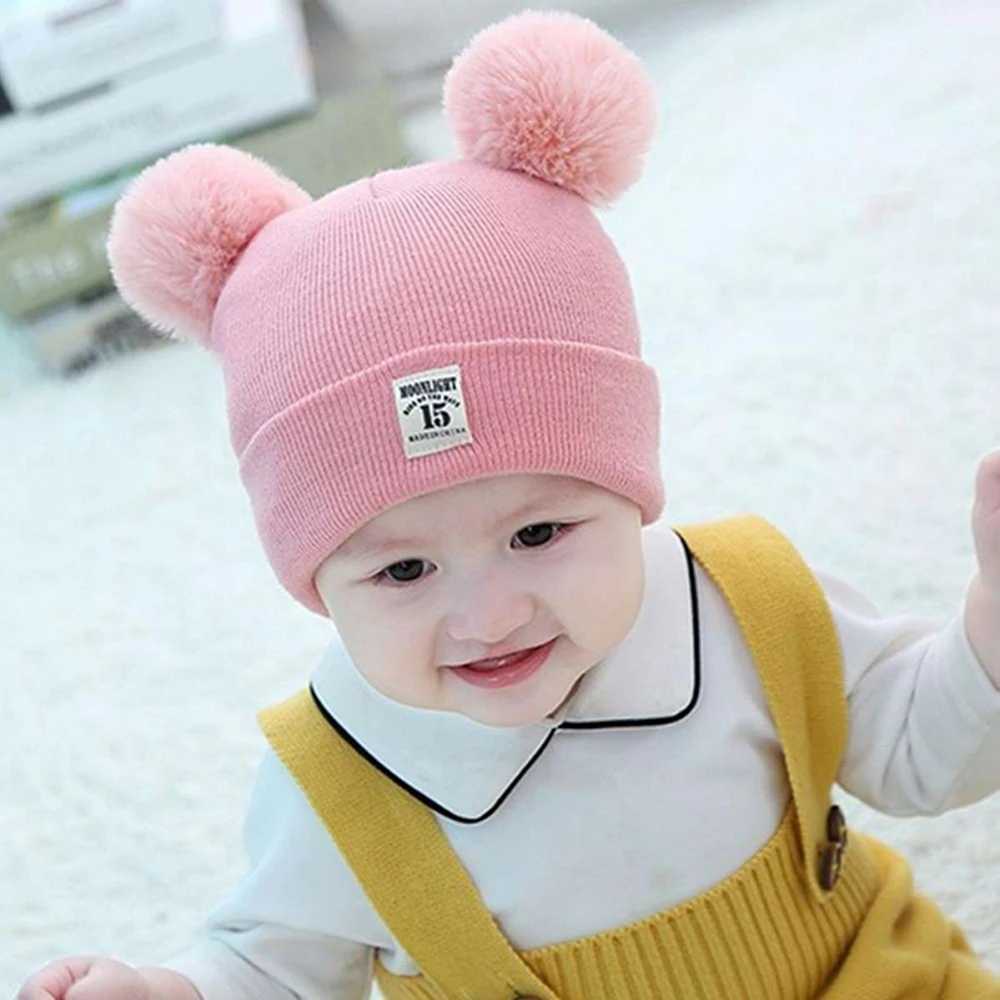 Childrens Caps Baby Wool Hat Childrens Thick Hats Warm Earmuff Winter Warm Knit Caps Infant Toddler Cap Kids Pom Hat LX241018