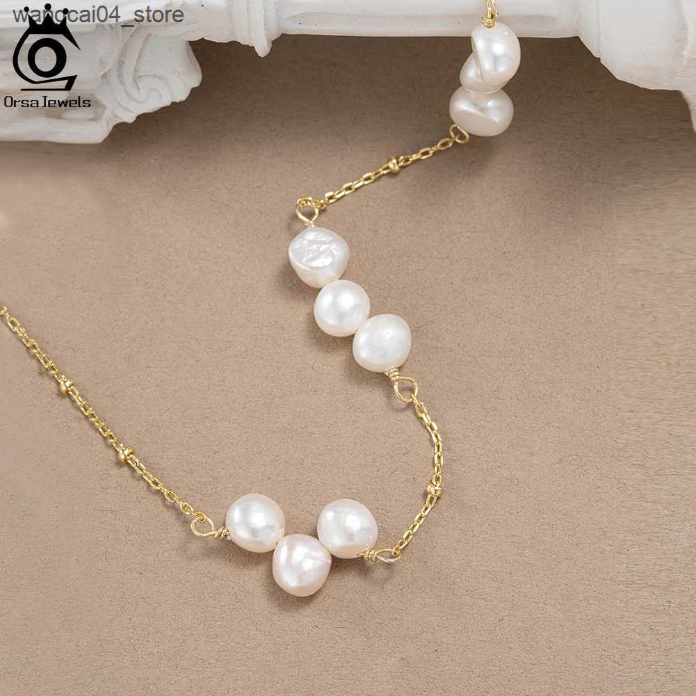 Chokers ORSA JEWELS Natural Pearl Necklace 925 Pure Silver Retro Pearl Necklace Womens Simple Necklace Accessories GPN47 L240910