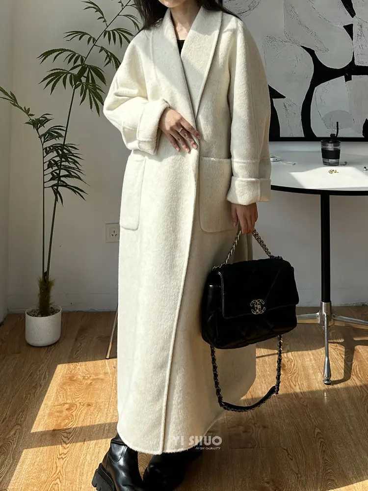 DFDG Autumn And Winter New Solid Color Green Fruit Collar Strap Fashion Simple Long Sleeve Woolen Coat For Women 2024X241009