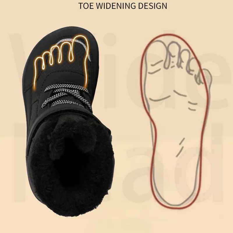 Boots Winter Warm Childrens Snow Boots Wide Toes Barefoot Snow Boots Girls and Boys Outdoor Casual Shoes Childrens/Childrens Winter Shoes H241018