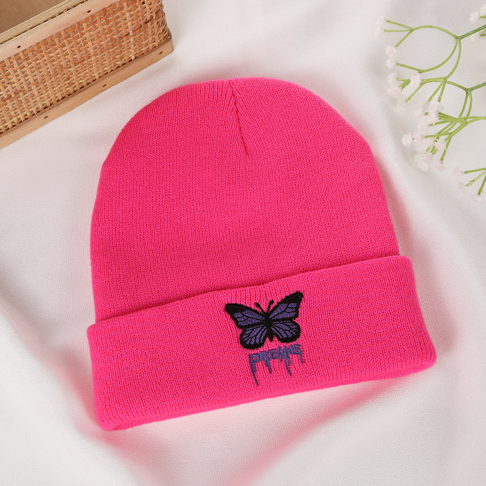 Stylish Fall-Winter Knit Cap Featuring Butterfly Embroidery & Ear Covering