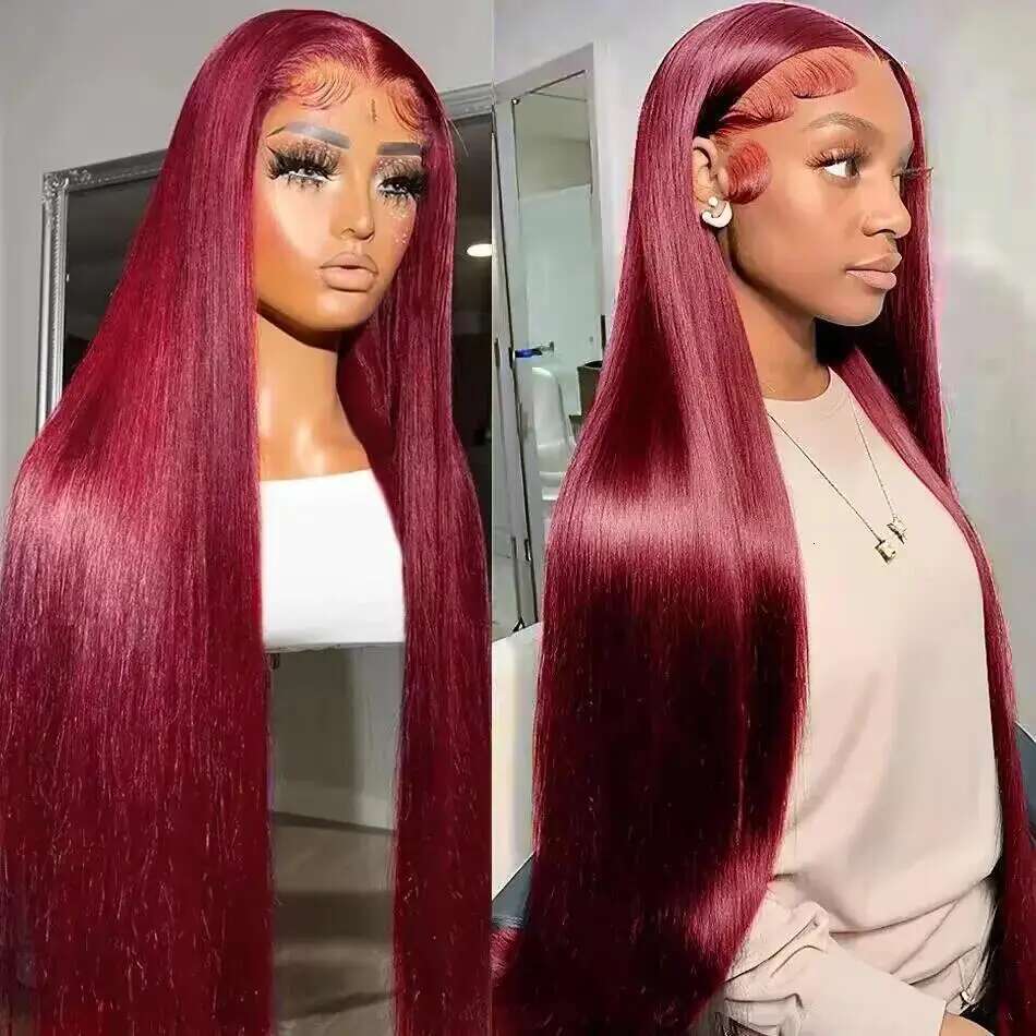 Burgundy Human Frontal HD Lace Wig 13x6 HD 200% Wig Human Hair Straight Red Colored Lace Front Human Hair Wigs For Women