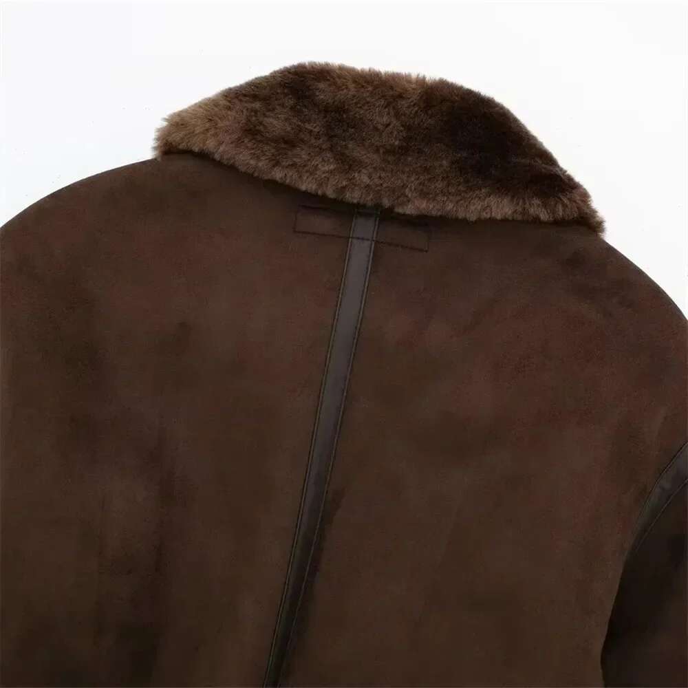 Fur Integrated Contrast Strap Decoration Loose Double Sided Jacket Coat Standing Neck Autumn And Winter New Women's Casual