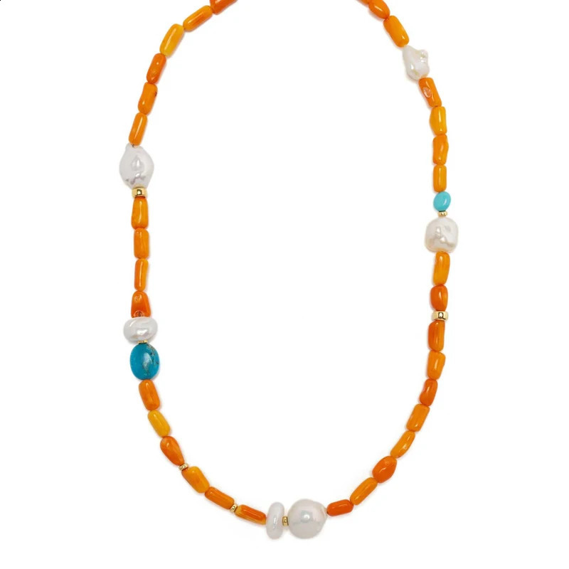 Creative Irregular Blue Stone Natural Freshwater Pearl Bead Necklace Bohemian Exquisite Womens Party Beach Long Jewelry 241018