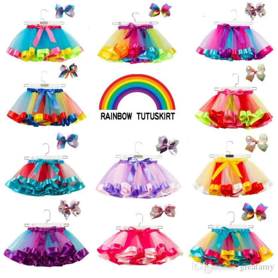 Mini Short Colors Rainbow Girls Dresses 2022 Plus Size Ruffles Puffy Tutu Skirts For Toddler Children Dance Party Holiday Wer Girl Dress Cg001