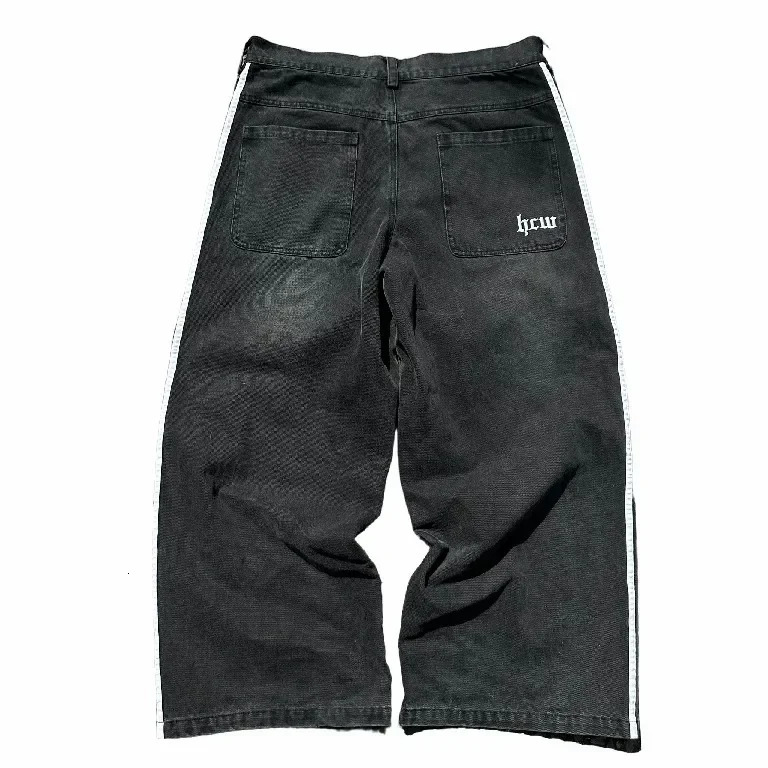 Baggy Jeans Harajuku Goth Y2k for Men Black Striped Hip Hop Embroidered Wide Leg Denim Pants High Street Streetwear 241018