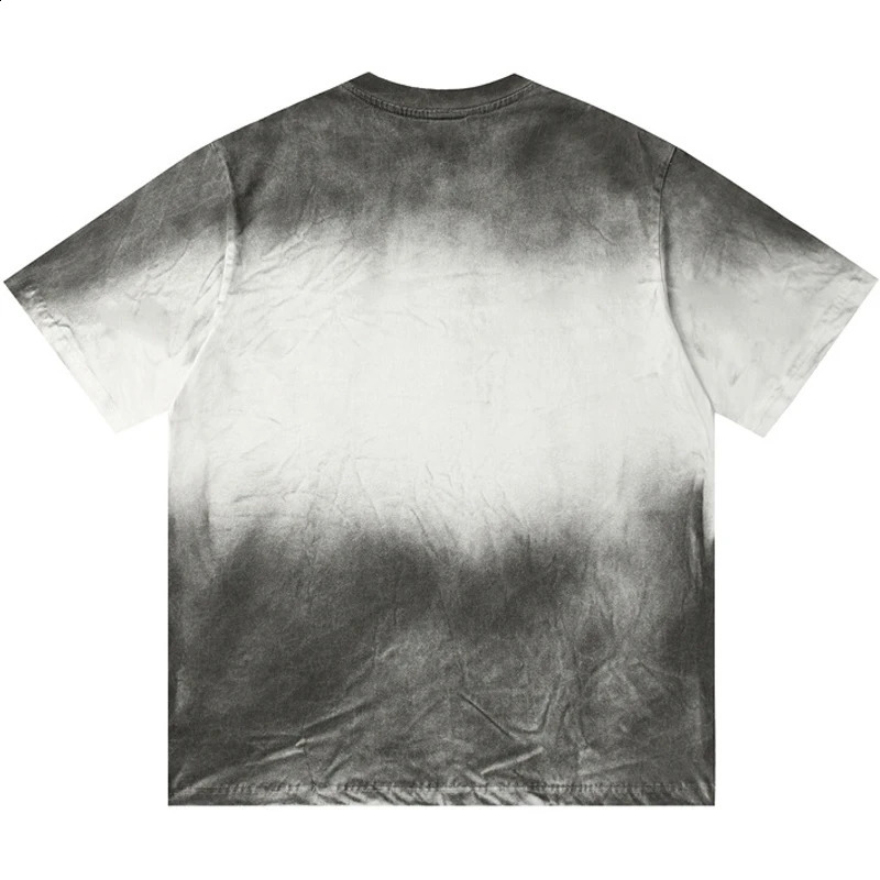 Men Hip Hop Streetwear Retro T Shirts Distressed Gradient Letter Print Tshirt Cotton TShirt Short Sleeve Racing Style Top Tee 241017