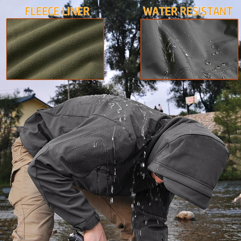 Lurker soft shell camouflage jacket mens waterproof hunting clothing warm camouflage tactical jacket outdoor combat hooded jacket 241007