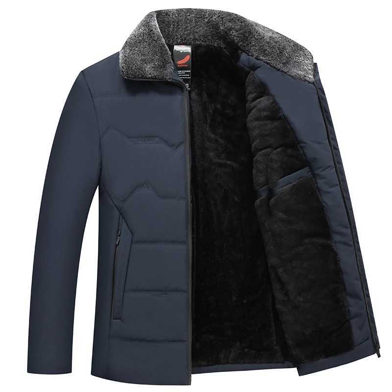 Winter Mens Warm Plus Velvet Parkas Fur Linner Thicken Jacket Male Casual Fleece Overcoat Cotton Liner Black Loose Windbreaker LX241018