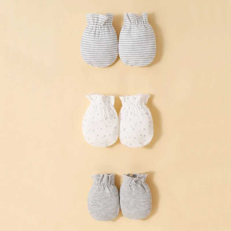 3 Hats and 3 Pairs of Mittons Newborn 100% Cotton Soft Comforttable Solid Color Baby Face Scratch Prevention Gloves 0-12 Month LX241018