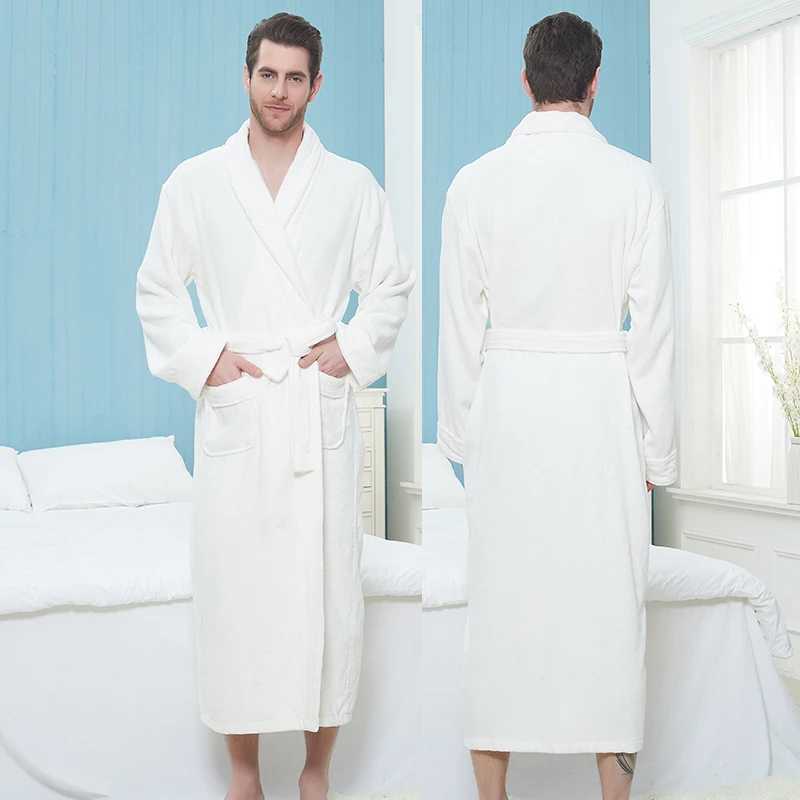 Bathrobe Man Extra Long 100% Cotton Male Thick Towel Fleece Dressing Gown Mens Bathrobe Winter Robe Plus Size XXL Robe PajamasXJ241018