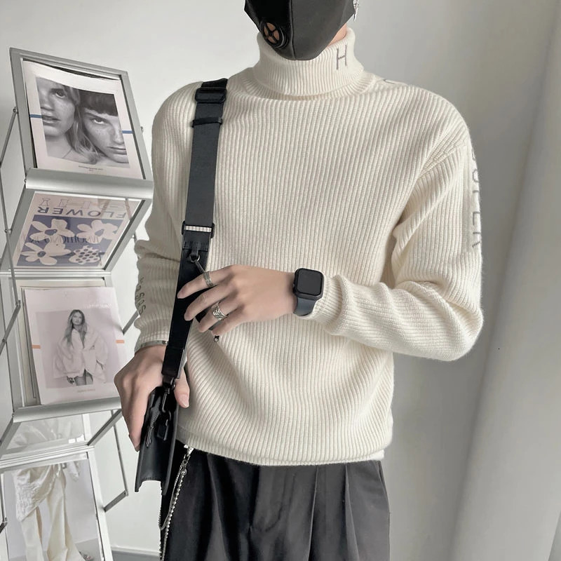 Man High Collar Knitted Sweaters for Men Pullovers Turtleneck White Letter Golf in Selling Products Warm S 241018