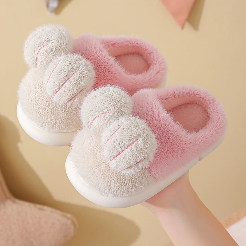 Children's cotton slippers for autumn and winter, men's and women's hairy slippers for warmth, parent-child home, indoor shoes, childre