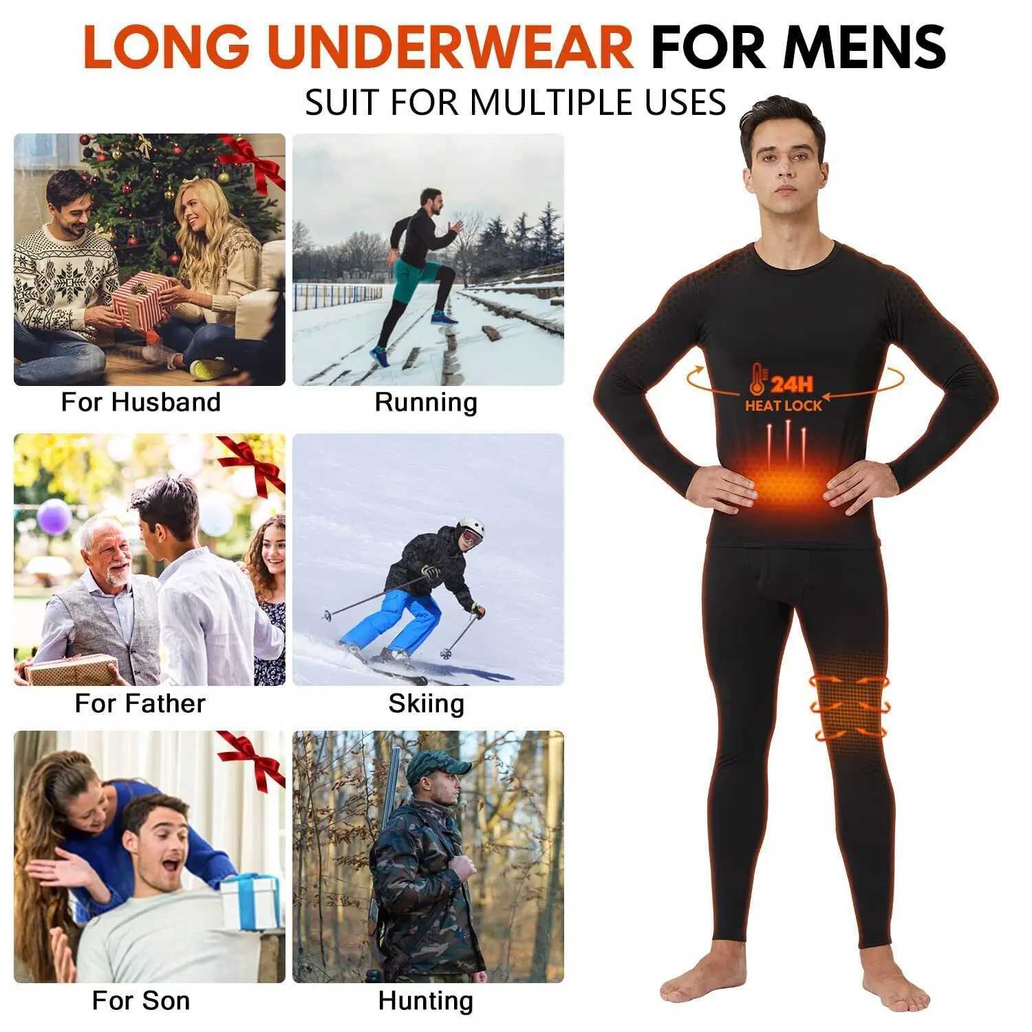 Men's Thermal Underwear Winter Mens Hot Underwear Set Flce lined Kp Warm Long Johns Top and Bottom Comfortable Hot Underwear Set Y241018UDG7