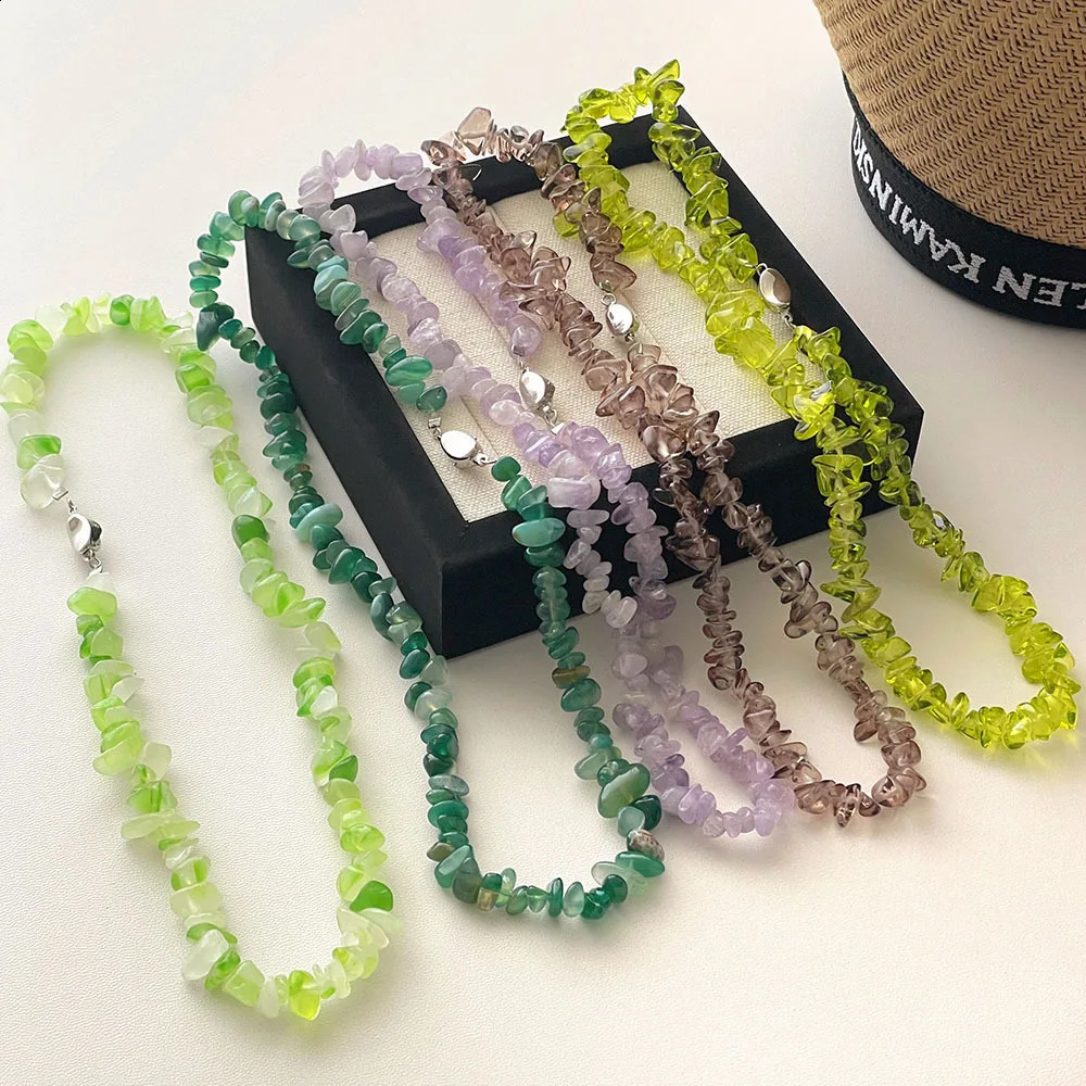 Irregular colored natural stone bead necklace accessories 241018